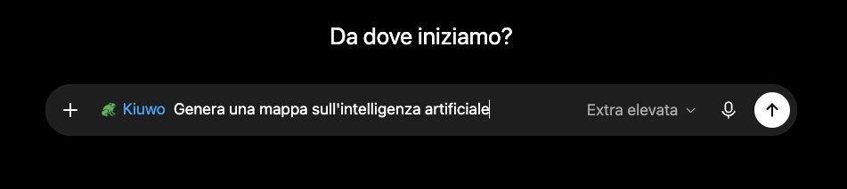 Screenshot di ChatGPT con l'app Kiuwo attiva e il prompt per generare una mappa sull'intelligenza artificiale